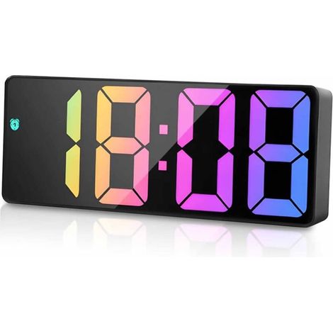 Horloge Murale Numérique Réveil Numérique Avec Température, Éclairage RGB 3 Alarmes, Grand Affichage LED Noir 12/24H USB-C (1/5)