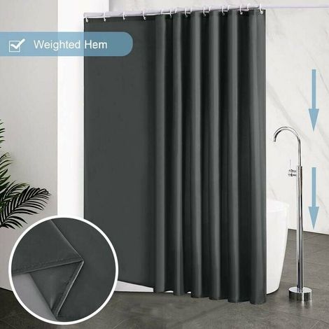 VURAHOME - Rideau de douche 240 x 200 cm, avec 16 crochets, extra large, lesté, résistant à la moisissure, gris foncé, imperméable, grands rideaux de salle de bain, tissu polyester, antibactérien, lav (1/3)