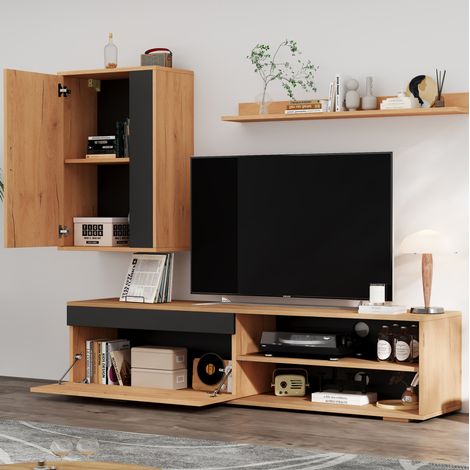 scaffale mobile tv 140x35x39 con pensile rovere OKMYHOME (1/5)