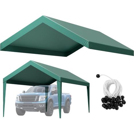 Toile de Rechange Carport 6 x 3 m VEVOR Bâche Toit Abri Voiture Imperméable Anti-UV PE 210 g Vert Foncé (1/5)