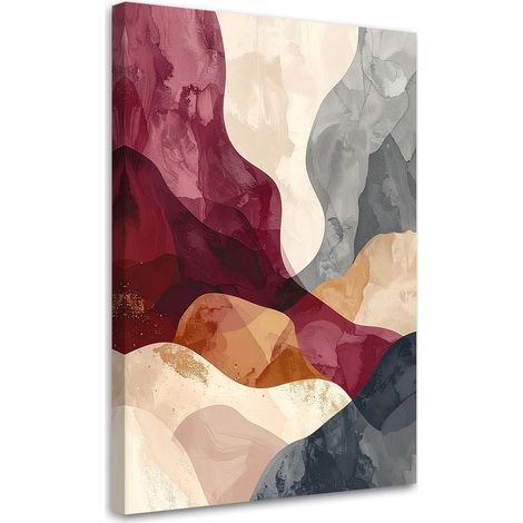 Tableaux, Abstraction style bohème dans les tons bordeaux et beige,20x30 (1/4)