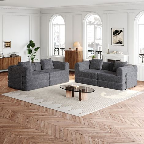 REDOM Sofá modular de 4 plazas almacenamiento en reposabrazos, configuraciones modulares, chenilla gris (1/5)
