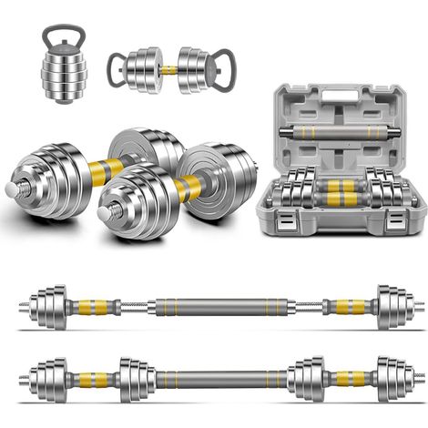 Ensemble d'Haltères Réglables - Set de Poids 20/30/40 KG, Haltère Barre Kettlebell 3 en 1, Haltères en Acier Paire pour Fitness Musculation, Équipement Sportif Domicile Homme Femme (1/5)