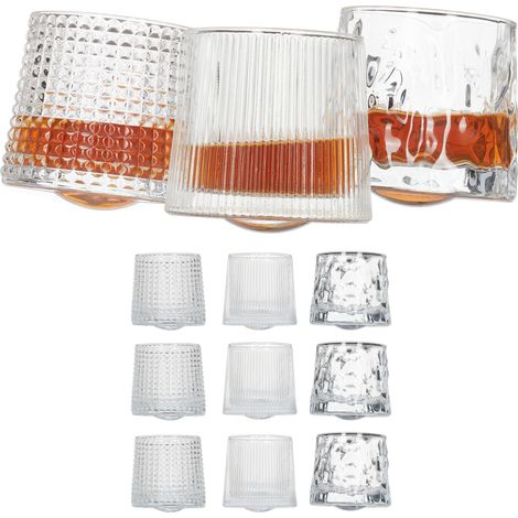 Relaxdays Whisky Glasses, Set of 12, 3 Different Cuts, 150 ml, Tumbler, H x Ø: 7.5 x 8 cm, Swivel Bottoms, Transparent