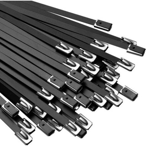Collier de Serrage Inox,60 Pièces,Collier de Serrage Métallique,400 mm x 4,6 mm,Serre Cable Noires,Résistantes aux UV,Zip Ties en Acier pour la Gestion des Câbles (1/4)