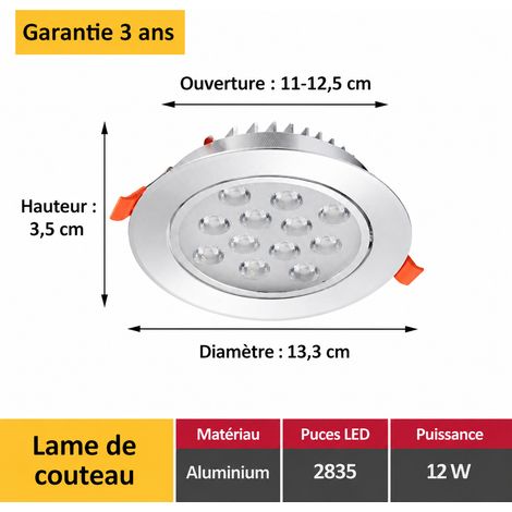 Spot encastrable LED 12W aluminium multi-lentilles 4000K diamètre 13,3 cm 12w 13.3 cm 11-12 100 g – Livraison gratuite