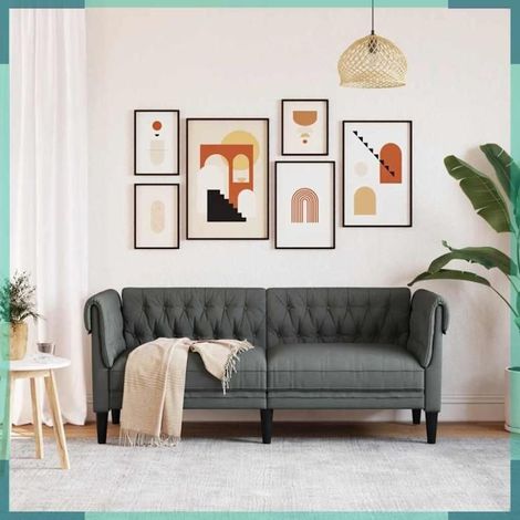 372548 Canapé Chesterfield 2 places gris foncé tissu (1/5)