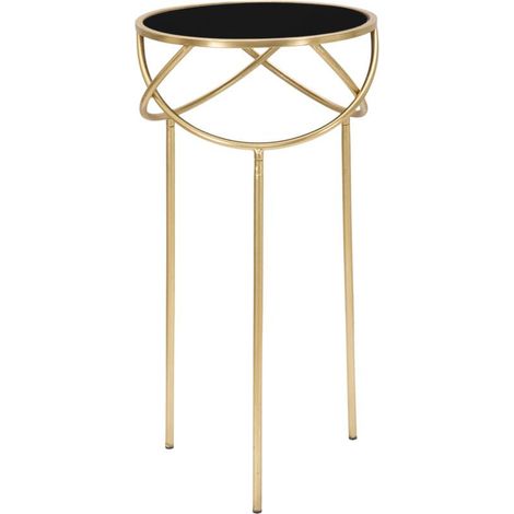 Porta Telefono Ring Ø40x80 cm in Ferro MDF e Specchio Nero e Oro