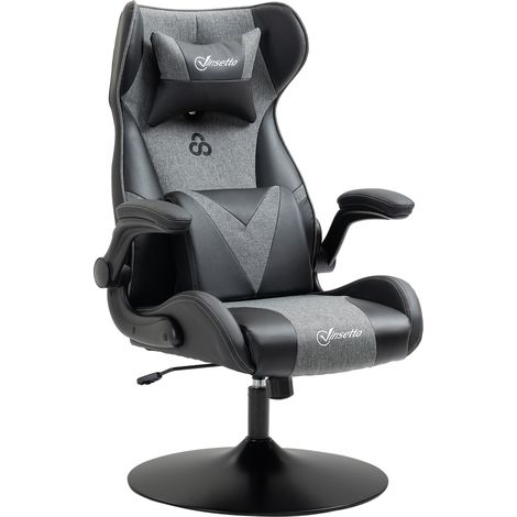 Chaise gaming ergonomique gris noir PU coussins têtière lombaire hauteur réglable inclinaison relevable base ronde
