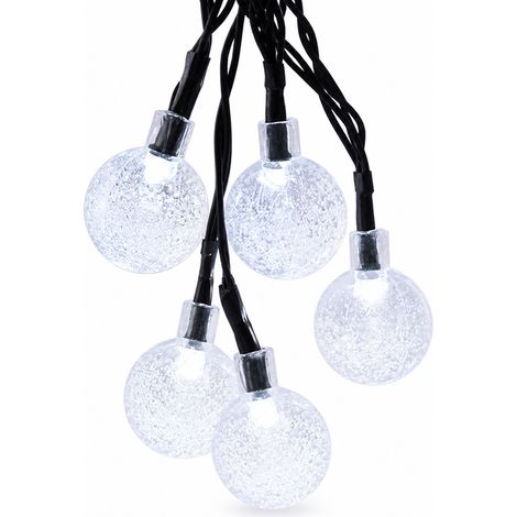 Guirlande Solaire LED Boules Blanches, 30 Lumières Étanches pour Jardin et Terrasse (1/5)