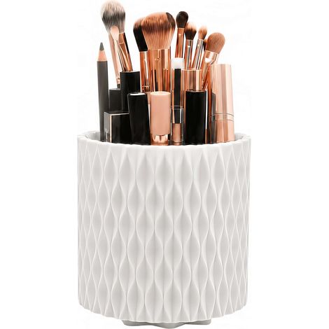 Organisateur Maquillage Rotatif 360° - 5 Compartiments - Plastique Blanc - Rangement Pinceaux Et Cosmétiques - Pour Coiffeuse Et Salle De Bain (1/5)