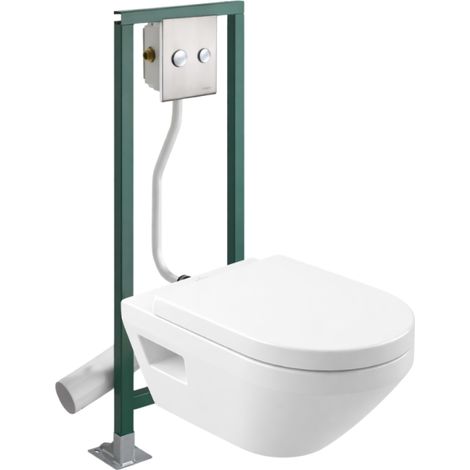 Pack inodoro suspendido VILLEROY&BOCH Architectura Twistflush redondo sin reborde + Asiento + Estructura autoportante PRESTO + Placa de accionamiento