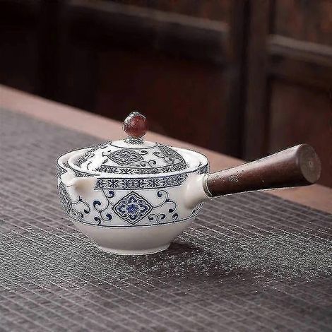 Théière 360° en céramique, théière individuelle chinoise avec filtre, style Kung Fu, en faïence noire, avec poignée latérale originale. (1/5)