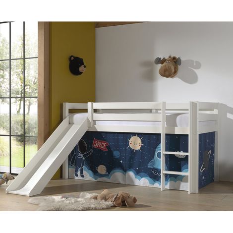 Cama de media altura 90x200 con tobogán, somier y funda Space Vipack Pino Blanco (1/4)
