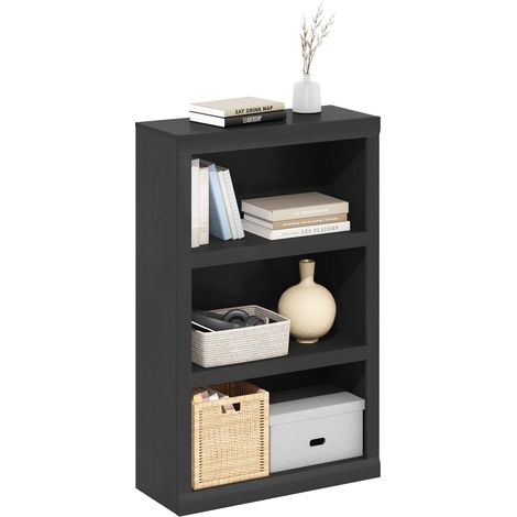 Étagère, Bibliothèque À 3 Niveaux avec Étagère Ouverte, 25,7 X 62,5 X 99 Cm, Idéale pour Le Salon, La Chambre Ou Le Bureau, en Bois Noir. (1/5)
