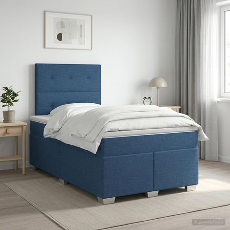vidaXL Cama box spring con colchón Azul 120 x 190 cm Tela (1/5)