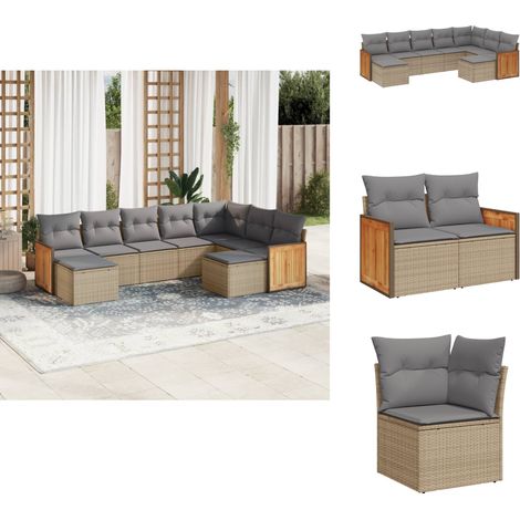 9-tlg. Garten-Sofagarnitur mit Kissen Beige Poly Rattan - Gartensortiment - Gartenmöbelset - Lounge Möbel - Rattan Gartenmöbel - Outdoor Möbel (1/5)