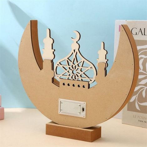 Lampe Lune - LED En Bois Blanc - Pour Décoration Intérieure Bureau Salon Fête Ramadan - 1 Pièce (1/5)