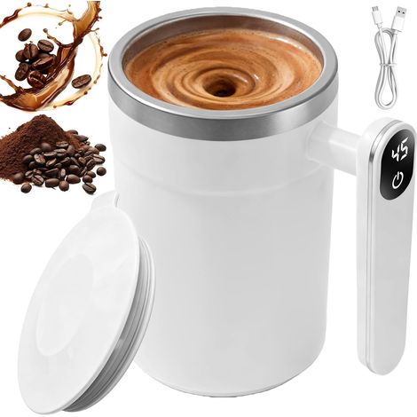 Elektrischer Rührbecher (400 ml) mit Temperaturanzeige, automatischer Magnetrührer aus Edelstahl, ideal für Milch und Kakao – perfekt für Büro, Küche und Reisen. (1/5)