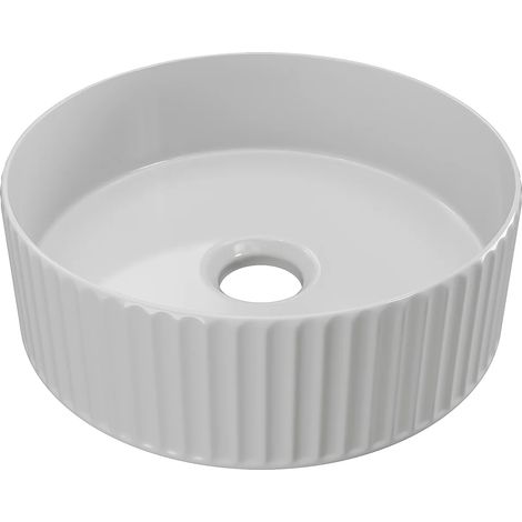 Lavabo da appoggio in Ceramica bianca rotondo e scanalato 36 cm PEDARA (1/5)