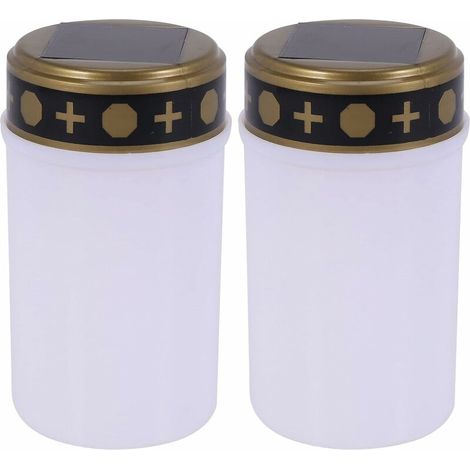 Neige-Set of 2 White Grave Candles for Grave Cemetery with LED Lighting (1/5)