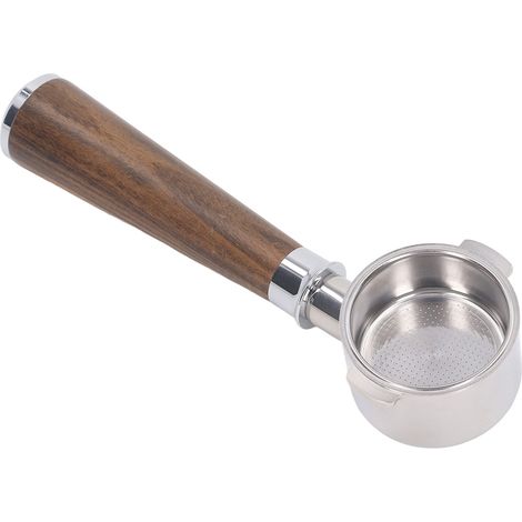 Porte-filtre 51 mm à 2 oreilles, sans fond, en acier inoxydable, pour cafetière Delonghi ECO310, finition palissandre noir. (1/5)
