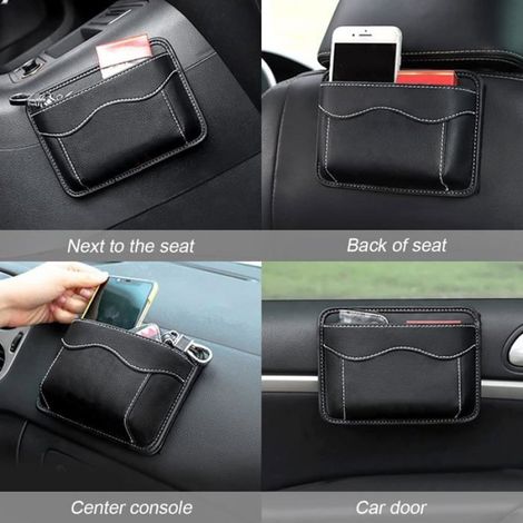 Sac de Rangement Voiture en Cuir, Pochette Porte-Document pour Portière, Organisateur Téléphone Clés Monnaie, Noir (1/4)