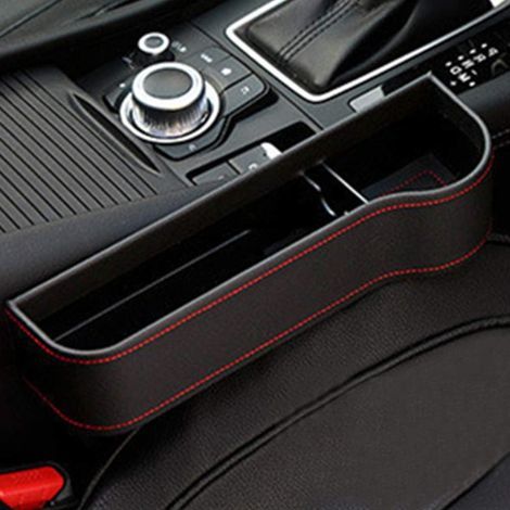 Aufbewahrungsbox für Autositze, multifunktional, Getränkehalter, Autositz, Lückenfüller, Premium-PU-Leder, Autokonsole, Seitentaschen (1 Stück, schwarz, rechts) (1/5)