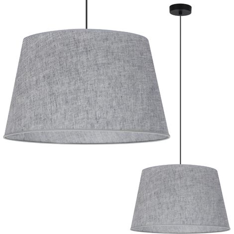 LAMPADA A SOSPENSIONE, CONO IN LINO, NERO, 1 PIATTO, PARALUME GRIGIO L04 44CM (1/5)