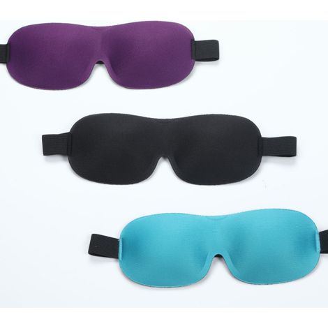 Lot de 3 masques de sommeil, masque occultant 3D profilé amélioré avec sangle ajustable, confortable et doux, pour femmes et hommes, idéal pour les voyages et les siestes, noir/violet/bleu. (1/5)
