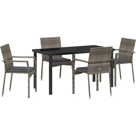 Garden Dining Set with Cushion 5 pcs Grey Poly Rattan vidaXL (1/5)