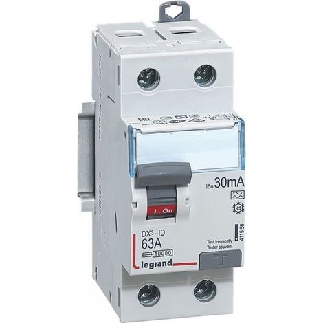 Interrupteur différentiel DX³-ID arrivée haute et départ bas à vis - 2P 230V 63A typeA 30mA - 2 modules