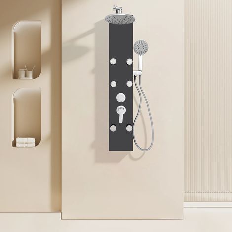 Duschsystem mit Temperaturanzeige, Duscharmatur-Set mit Regenduschkopf und Handbrausekopfbefestigungen, (1/5)