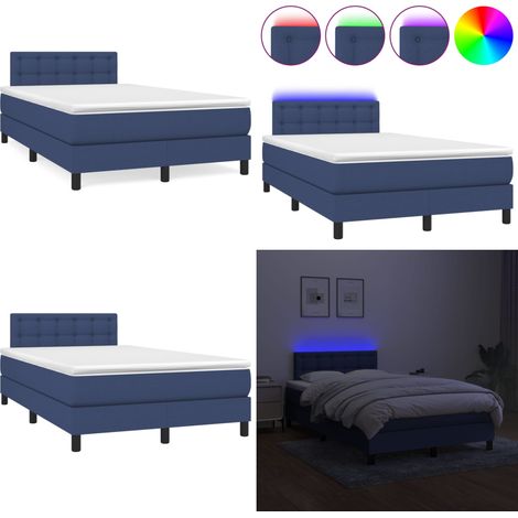 Sommier à lattes de lit matelas et LED bleu 120x190 cm tissu - Sommier Tapissier - Matelas LED - Lit Bleu - Chaise Lit - Literie - Home & Living (1/5)
