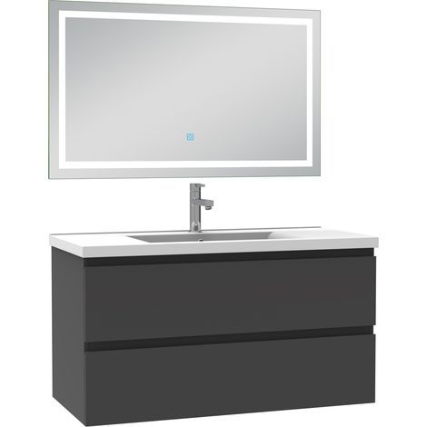 Acezanble Ensemble meuble Salle de Bain 100cm Anthracite simple vasque et miroir lumineux 3 couleurs et dimmable (1/4)