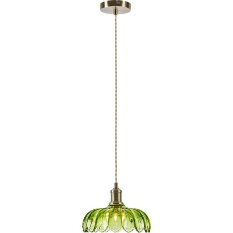 Suspension verre vert e27 25 cm cable textile beige laiton - markslojd kurage 224314297 224314297 (1/3)