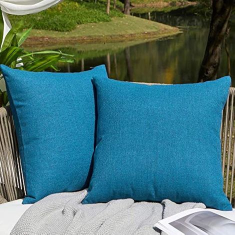 Coussins d'extérieur pour meubles de terrasse, housses de coussin carrées imperméables pour jardin, ferme, housse de coussin pour terrasse, tente ou canapé (45 x 45 cm, bleu) (1/5)