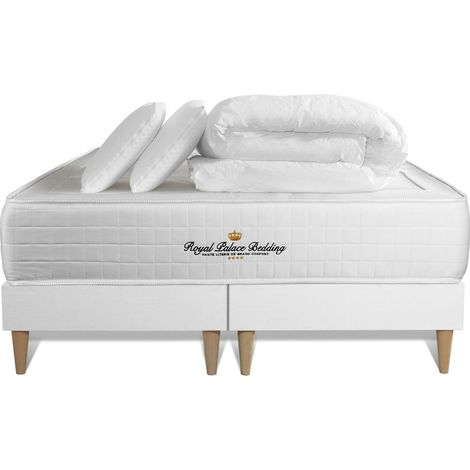 Komplettpaket Bett - Matratze 180x200 cm + Boxspringbett (Monoblock) + 2 Kopfkissen + Bettdecke - Windsor