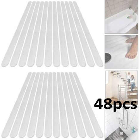 48 Stück rutschfeste Aufkleber, Duschaufkleber, Badewannen-Sicherheitsstreifen, transparente, selbstklebende Anti-Rutsch-Streifen, Aufkleber für Badewannen, Duschen (2 x 38 cm) (1/5)