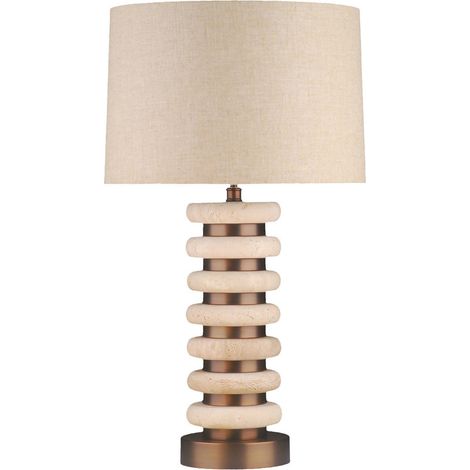 Lampe à poser naturelle en travertin - naturel et bronze (1/2)
