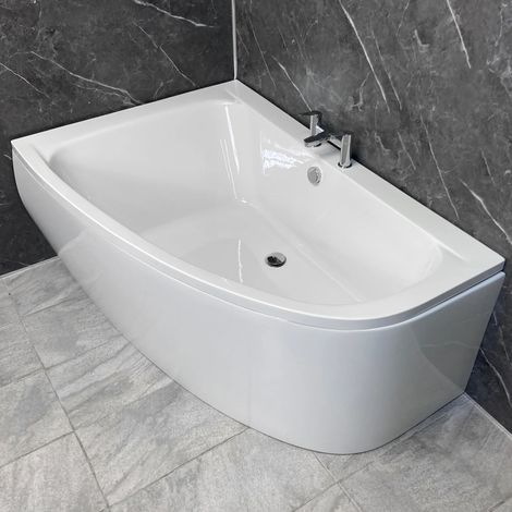 Cora Offset Corner Bath 1500mm x 1000mm White Finish Acrylic Offset Left Hand