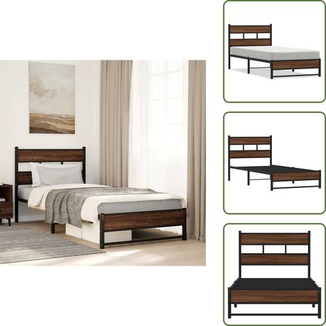 vidaXL Metallbett ohne Matratze Eichen-Optik 100x200 cm (1/5)