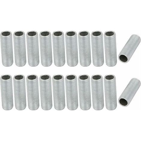 Lampenrohrnippel M10 Gewinde 30mm Oberflächenlänge Hohlgewindestange für Leuchten Lampen Reparaturteil Hardware für Leuchten Verzinkt Silber Packung mit 20. (1/4)