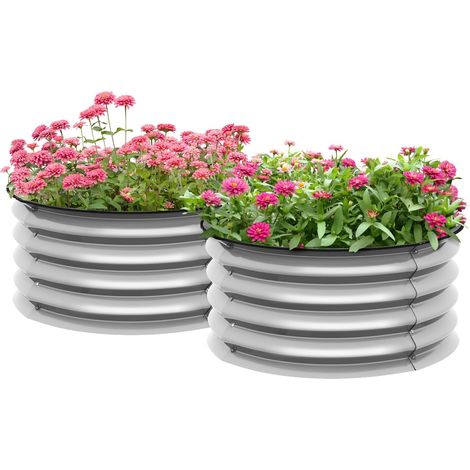 Lot de 2 jardinières surélevées en métal, bac à fleurs, jardin d'herbes aromatiques, jardinière à fond ouvert, potager, argenté, 60 x 60 x 30 cm