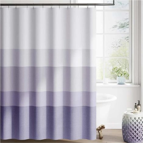 Rideau de douche à dégradé – 180×180 cm – tissu textile lavable – design moderne à rayures colorées – polyester déperlant (Violet) (1/5)