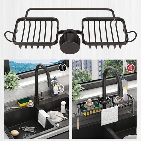 Porte-serviettes double face avec étagère pour robinet, noir (1/5)
