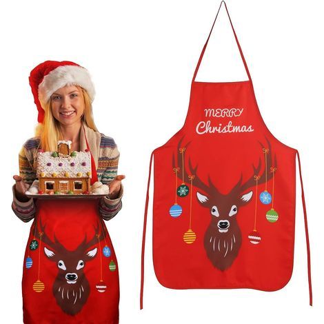 Delantal navideño de Feliz Navidad, Delantal de cocina estampado con renos, muñeco de nieve y Rodolfo el Reno para decoración navideña (1/5)