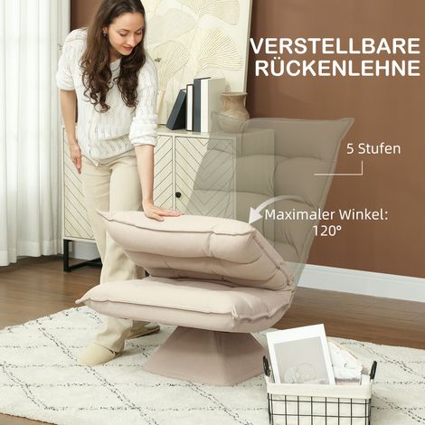 Fauteuil lounge pivotant inclinable, revêtement lin beige, 62x70x95 cm, assise confortable pour salon (1/4)