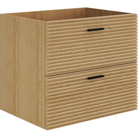 Meuble sous vasque suspendu strié - 2 tiroirs - Naturel clair - 60 cm - SARONE (1/4)