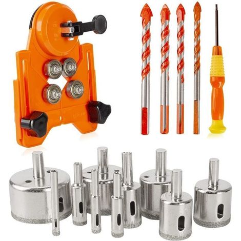 YMYNY 15-teiliges Diamant-Fliesenbohrer-Set – Lochsägen-Set mit verstellbarer Lochsägenführung und ultimativen Dreiecksbohrern für Fliesen, Keramik, Glas, Porzellan, Marmor (1/4)